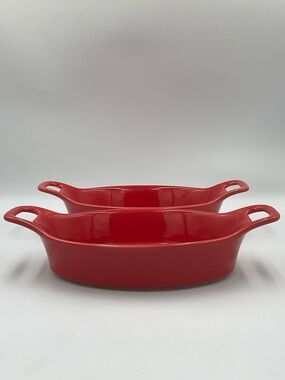 Dash of That Red Oval Ceramic Baking Dishes with Handles-Set of 2